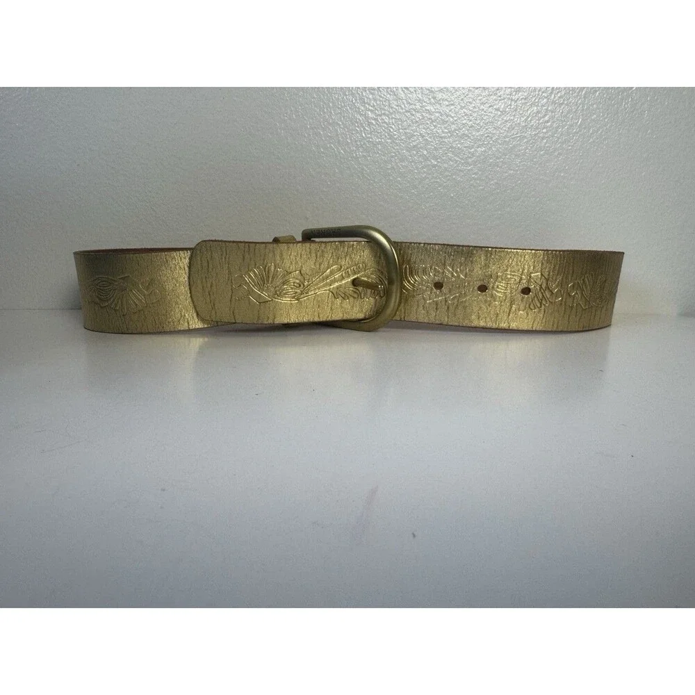 Lauren Ralph Lauren Gold Leather Belt Embossed Wide Waist Belt Women’s